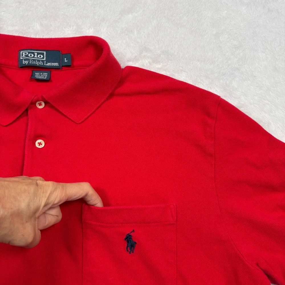 Polo Ralph Lauren Polo Shirt Men L Red Short Sleeve Pocket PONY LOGO Preppy Golf